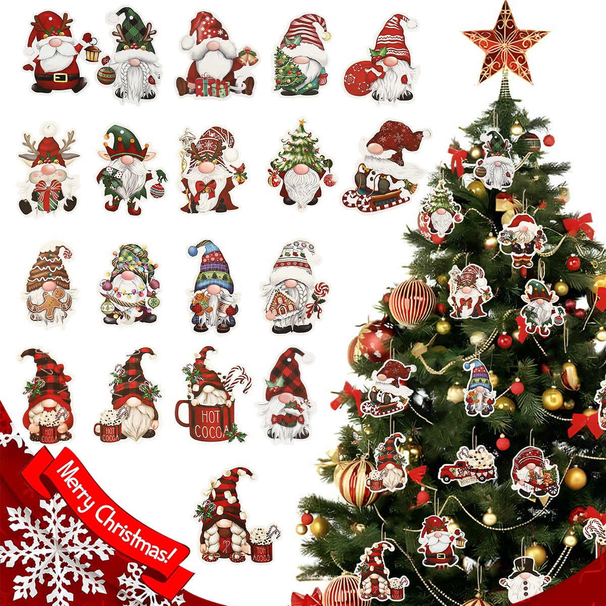 Home Bargains - 12pcs Christmas Santa Gnomes Paper Pendants